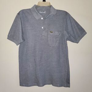 Lacoste Vintage 90s Embroidery Small Logo Gray Pique Polo Shirt FRANCE